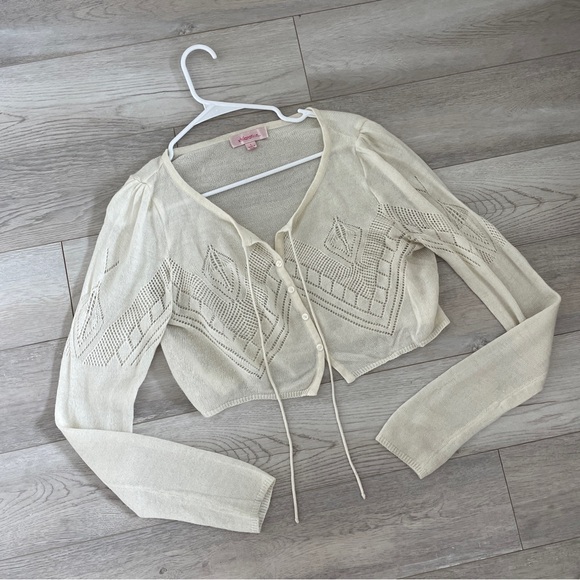 xhilaration Crop Cardigan vintage womens Cream (large) lightweight pointelle - Picture 1 of 9